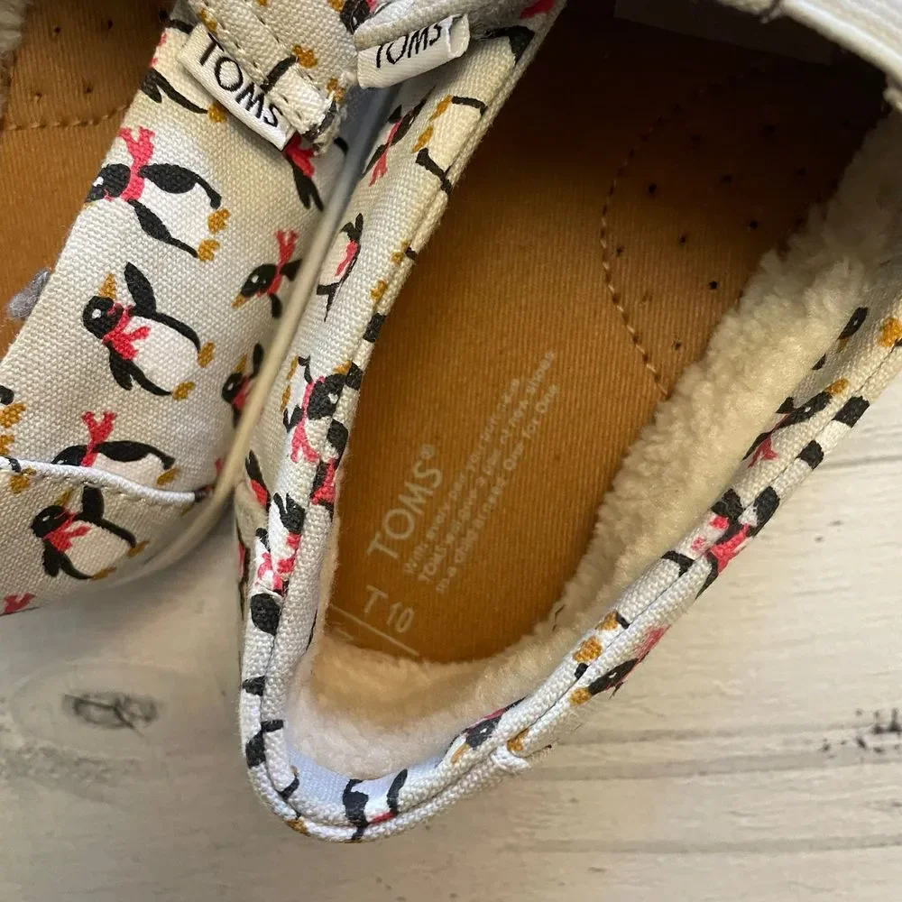 TOMS fleece lined‎ alpargatas penguin print little kids 10